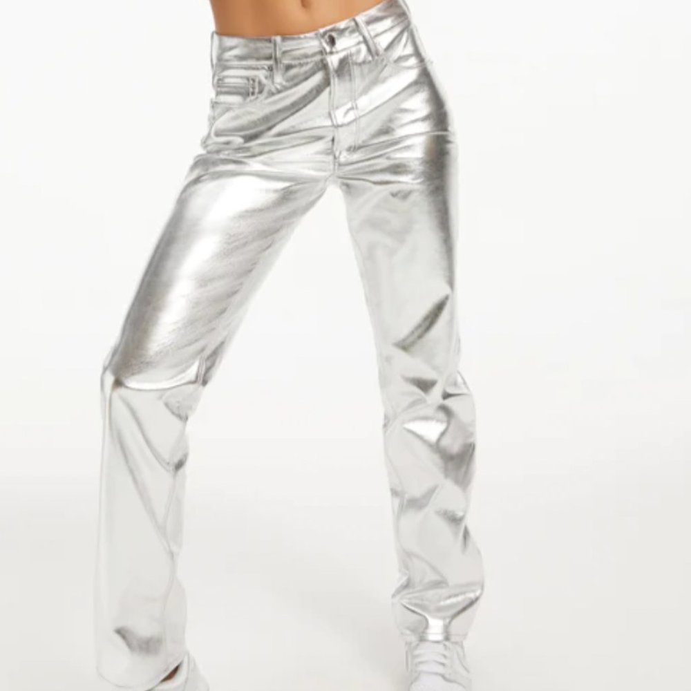 NEW Good American Good Icon Metallic Faux Leather Pants